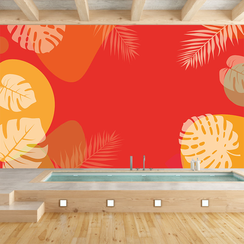 Lots of Leaves Pattern Mural for Bathroom Tropical Botanical Wall Art Moisture Resistant