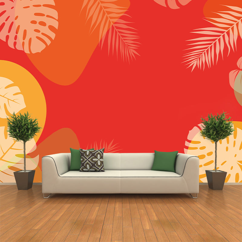 Lots of Leaves Pattern Mural for Bathroom Tropical Botanical Wall Art Moisture Resistant