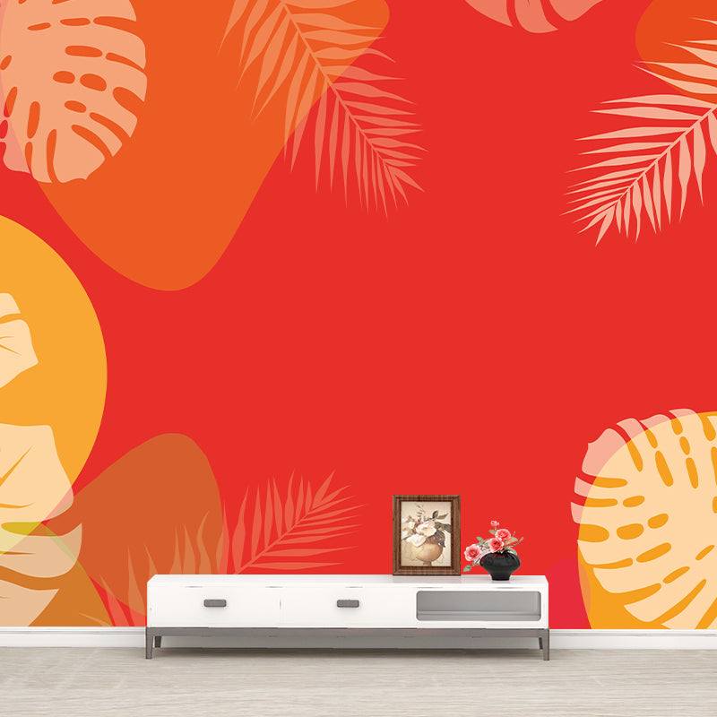 Lots of Leaves Pattern Mural for Bathroom Tropical Botanical Wall Art Moisture Resistant