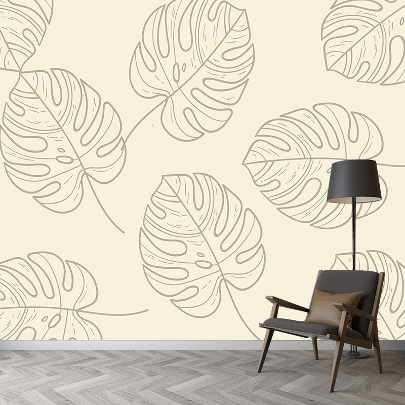 Lots of Leaves Pattern Mural for Bathroom Tropical Botanical Wall Art Moisture Resistant