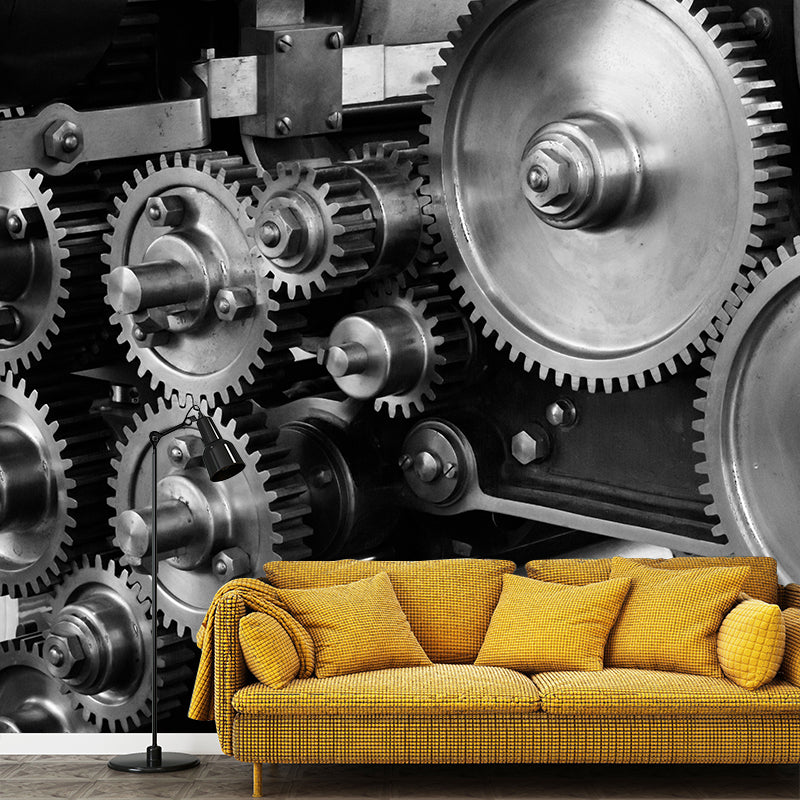 Retro Style Metal Gear Wall Mural Home Decoration Stain Resistant Mural for Living Room