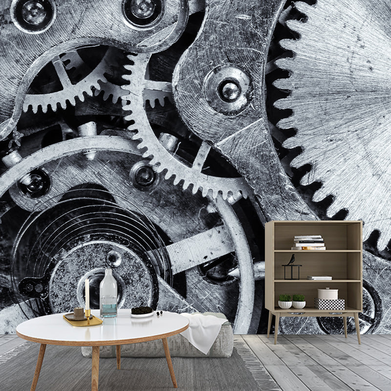 Retro Style Metal Gear Wall Mural Home Decoration Stain Resistant Mural for Living Room