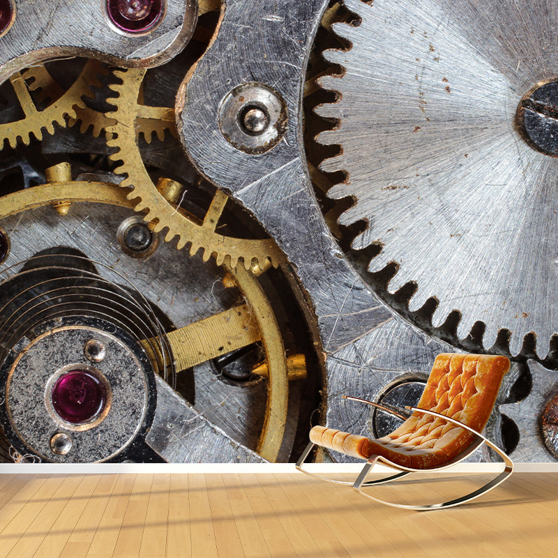 Retro Style Metal Gear Wall Mural Home Decoration Stain Resistant Mural for Living Room