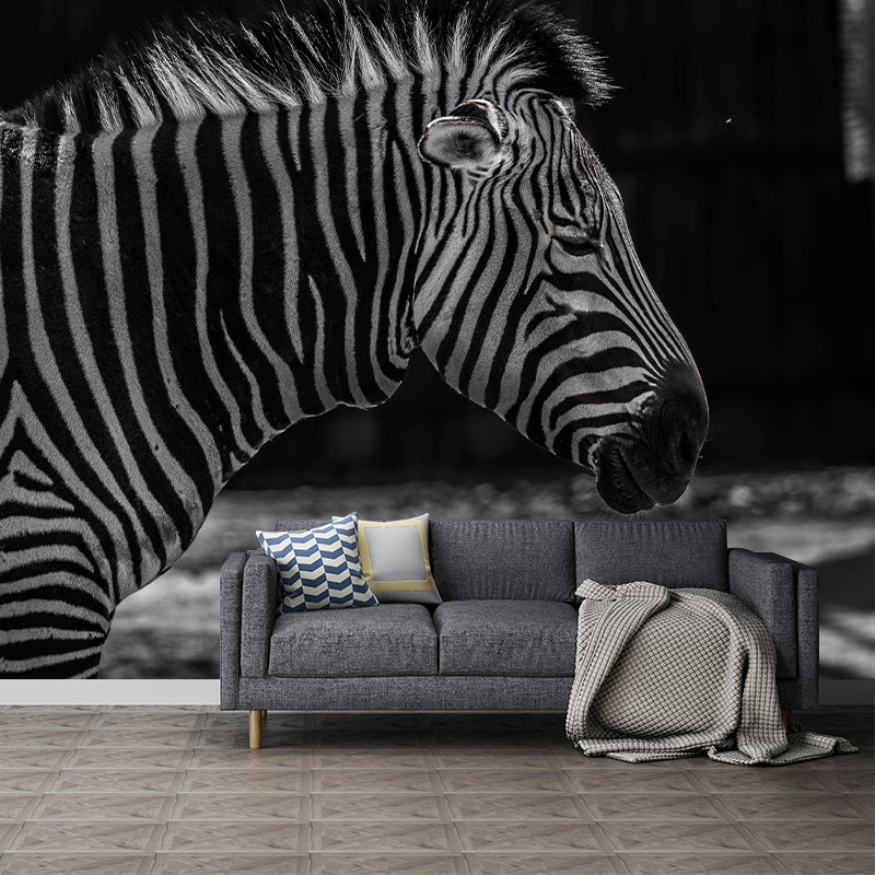 Contemporary Zebra Wall Mural Black and White Decorative Wall Covering for Living Room