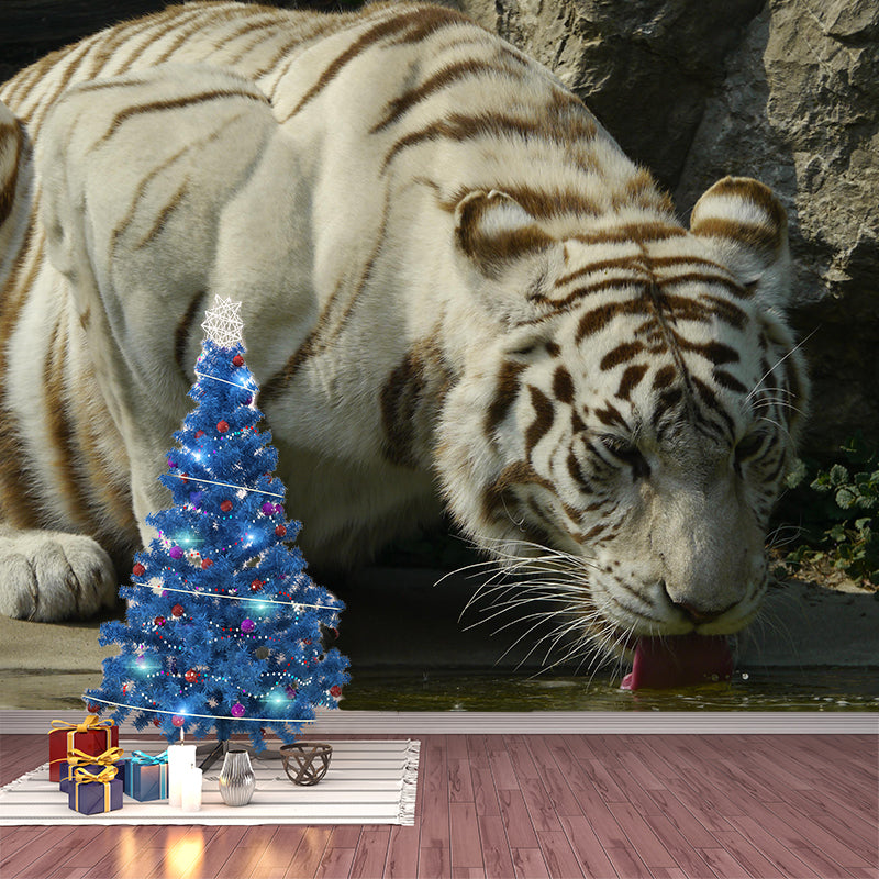 Photography Modern White Tiger Mural Mildew Resistant Dining Room Wall Decor