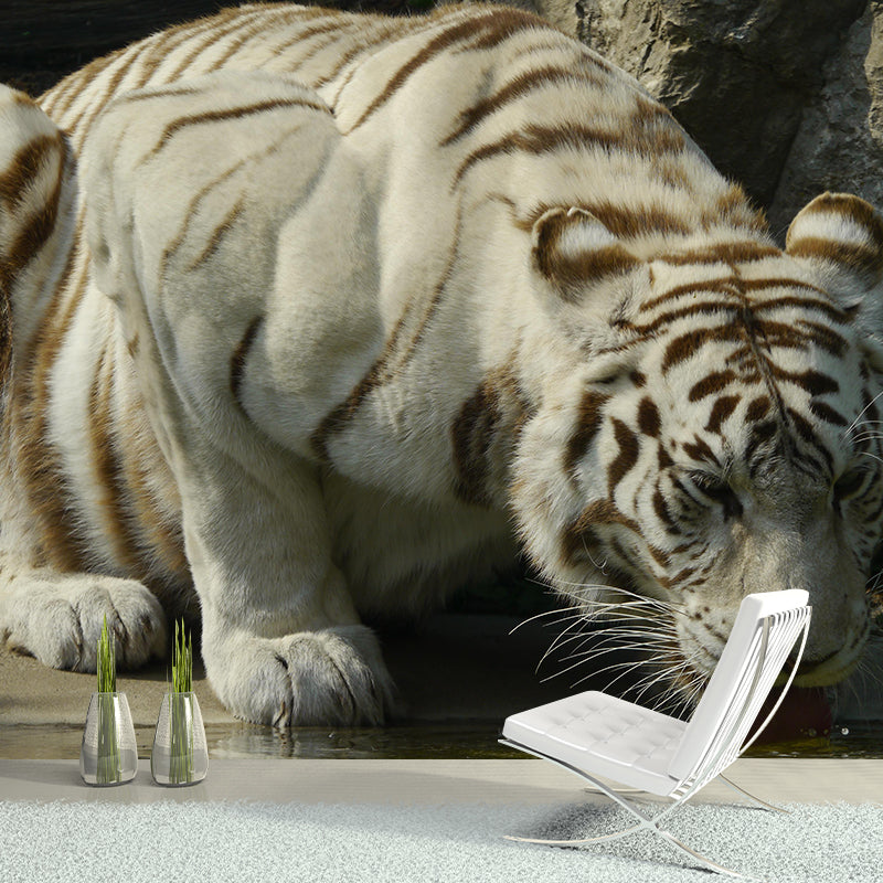 Photography Modern White Tiger Mural Mildew Resistant Dining Room Wall Decor