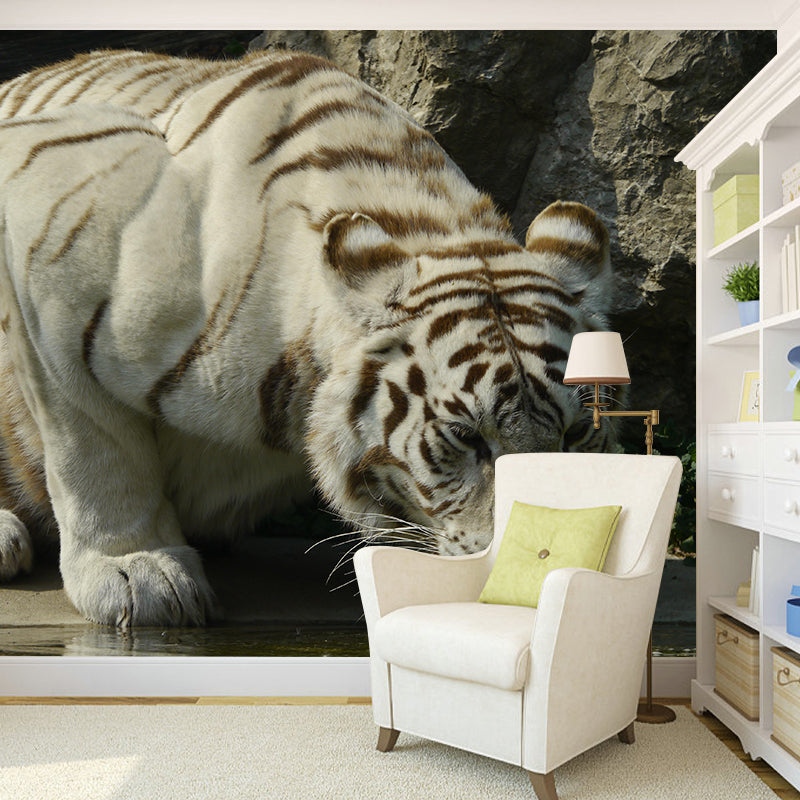 Photography Modern White Tiger Mural Mildew Resistant Dining Room Wall Decor
