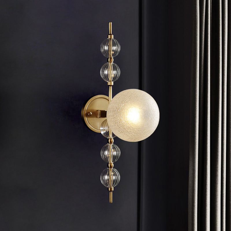 Crackle Glass Round Wall Lighting Modern 1 Bulb Sconce Light Fixture in Gold for Living Room