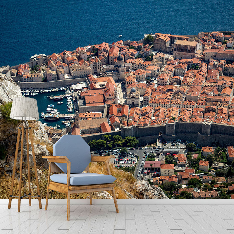 Extra Large Photography Mural with City and Sea Wallpaper Landscape for Bathroom