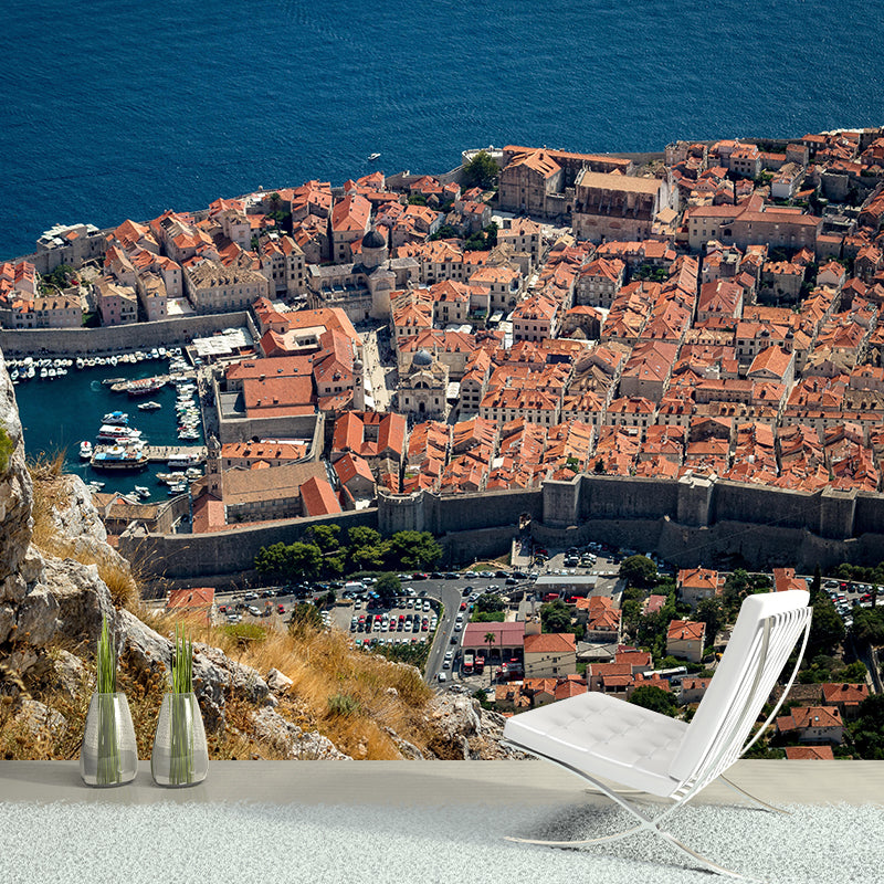 Extra Large Photography Mural with City and Sea Wallpaper Landscape for Bathroom