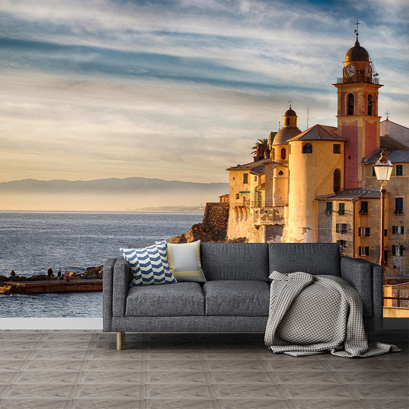 Extra Large Photography Mural with City and Sea Wallpaper Landscape for Bathroom