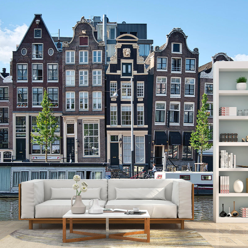 Waterproof River and City Mural Modern Mildew Resistant Wall Covering Bathroom Floor Murals