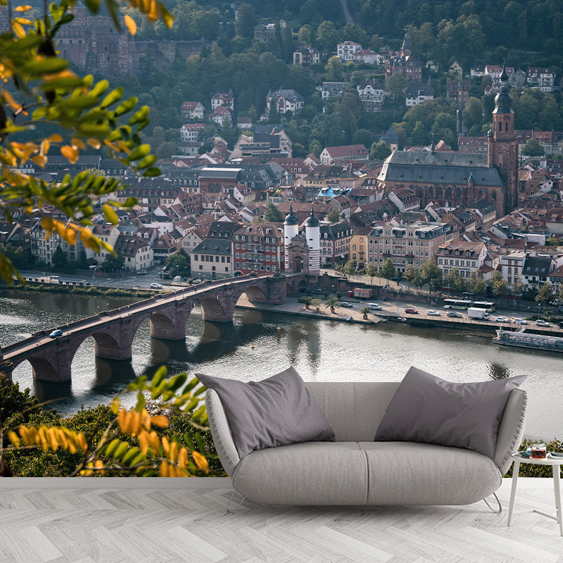 Waterproof River and City Mural Modern Mildew Resistant Wall Covering Bathroom Floor Murals