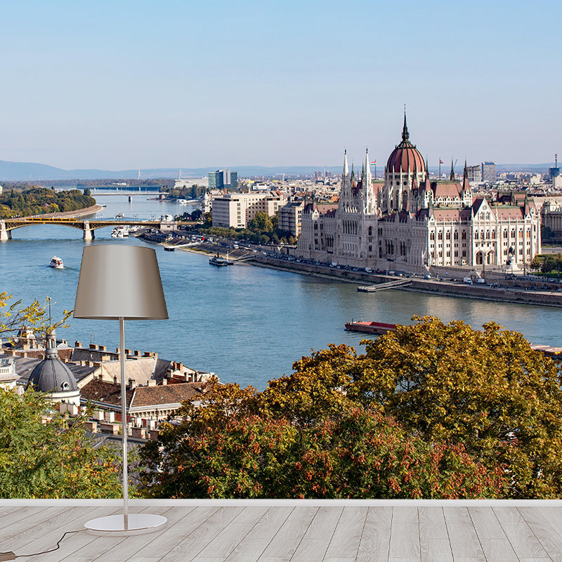 Waterproof River and City Mural Modern Mildew Resistant Wall Covering Bathroom Floor Murals