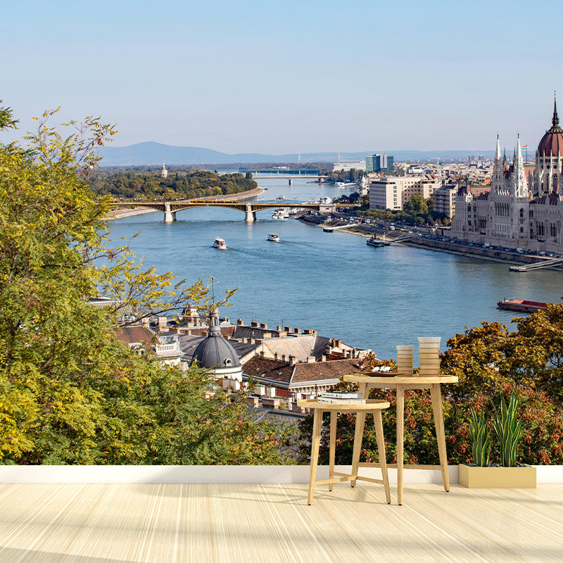 Waterproof River and City Mural Modern Mildew Resistant Wall Covering Bathroom Floor Murals