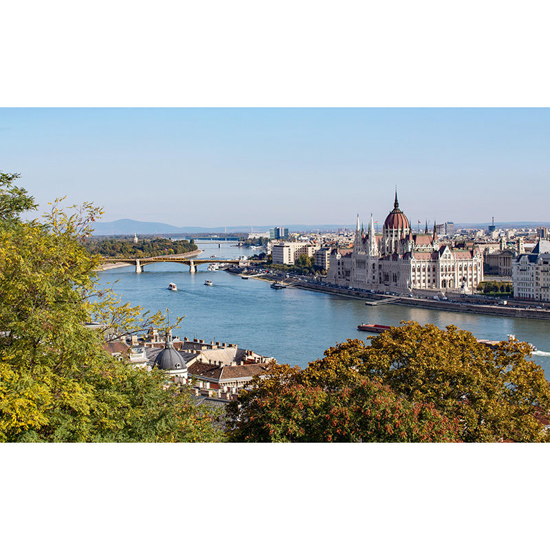 Waterproof River and City Mural Modern Mildew Resistant Wall Covering Bathroom Floor Murals