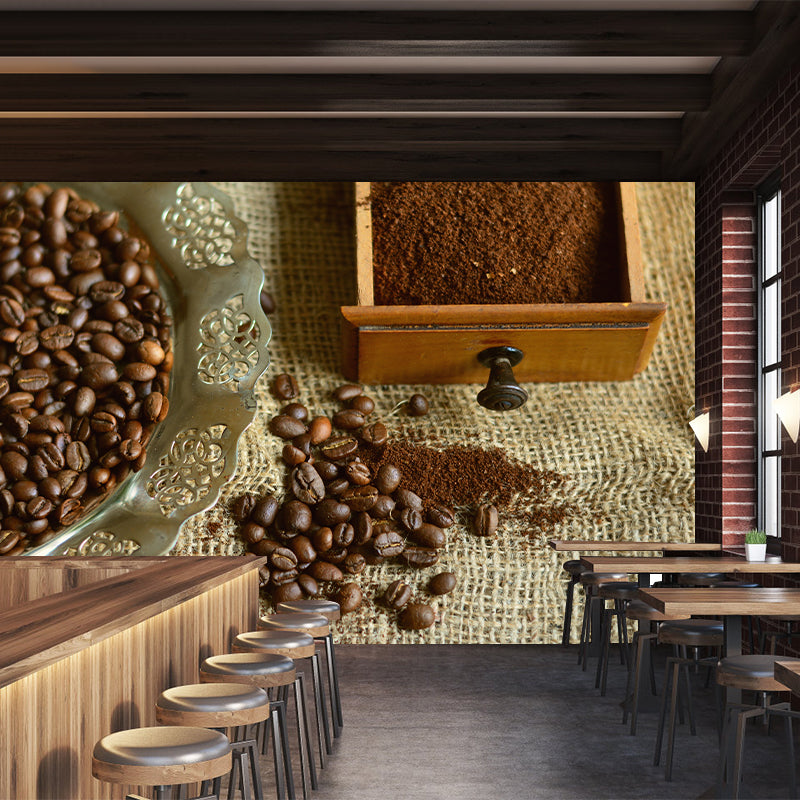 Coffee Bean Mural Wallpaper Stain-Resistant Coffee Shop Kitchen Dining Room Mural