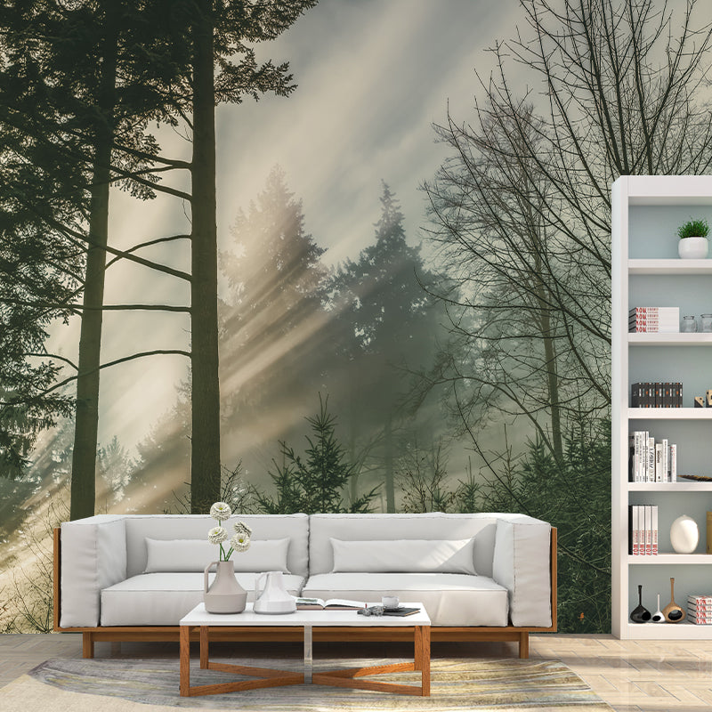 Natural Decorative Green Forest Wall Mural Sitting Room Gust Room Wall Covering