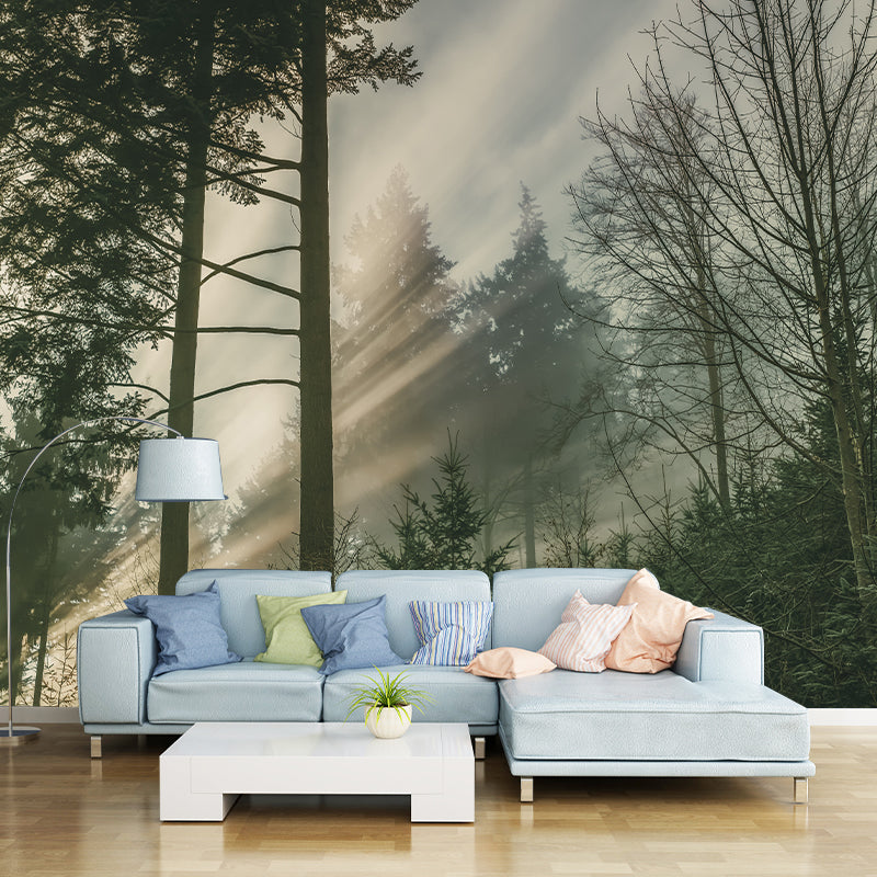 Natural Decorative Green Forest Wall Mural Sitting Room Gust Room Wall Covering