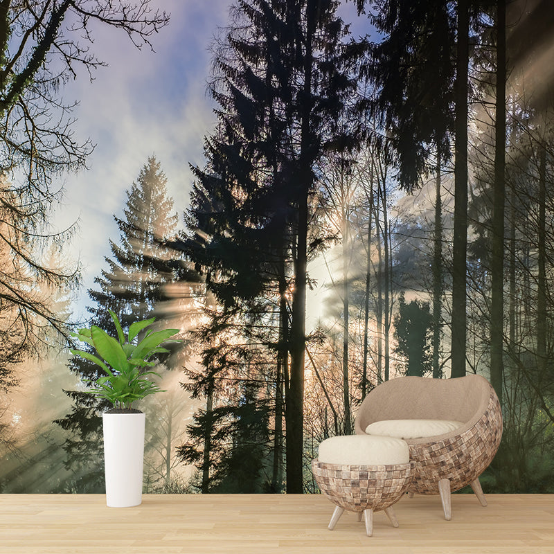 Natural Decorative Green Forest Wall Mural Sitting Room Gust Room Wall Covering