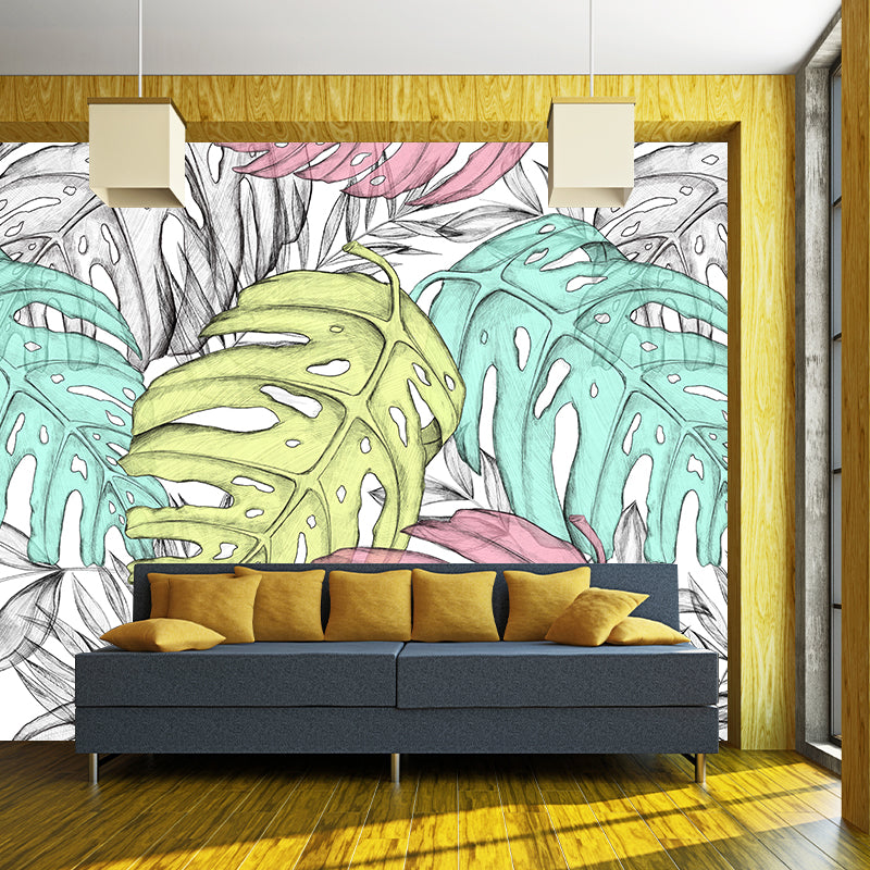 Tropical Botanical Wall Paper Mural Stain Resistant Pastel Wall Decor for Home