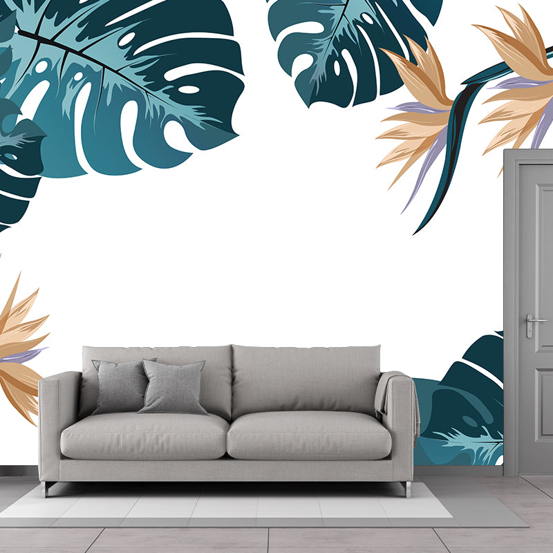 Tropical Botanical Wall Paper Mural Stain Resistant Pastel Wall Decor for Home
