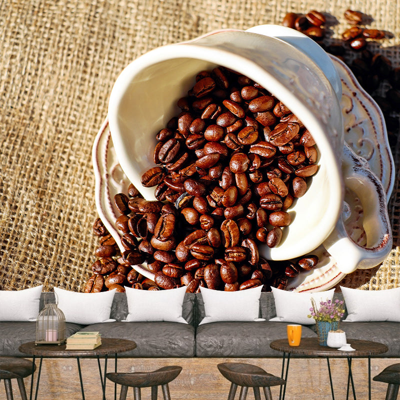 Modern Coffee Bean Mural Wallpaper Stain Resistant Wall Covering for Coffee Shop