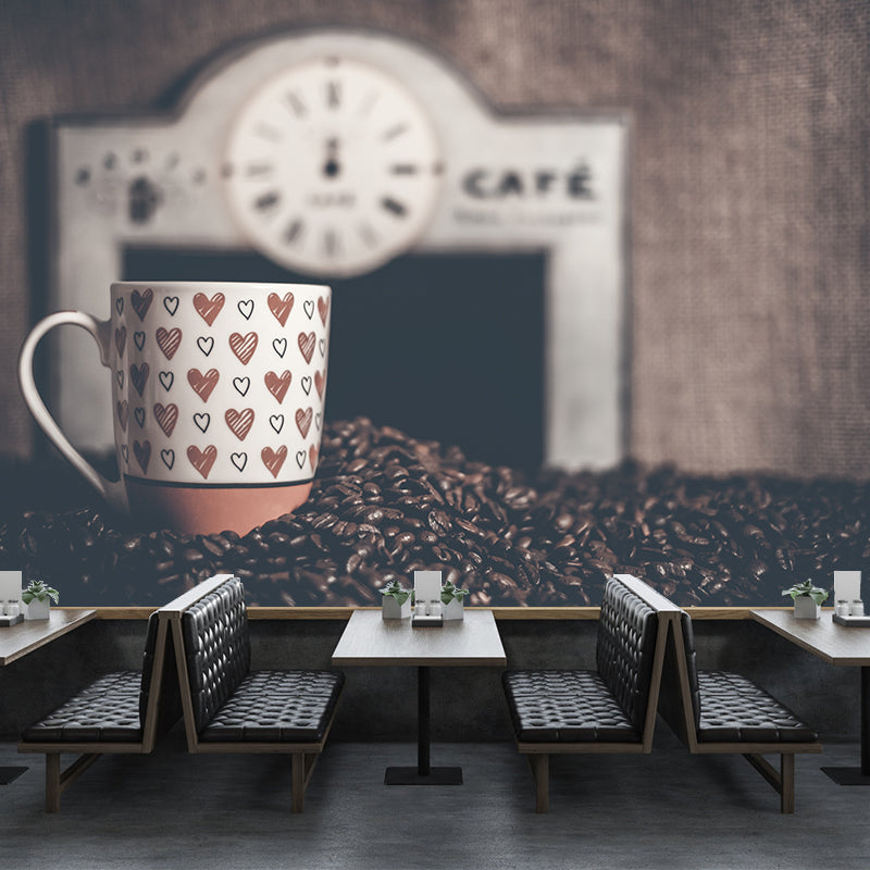 Modern Coffee Bean Mural Wallpaper Stain Resistant Wall Covering for Coffee Shop