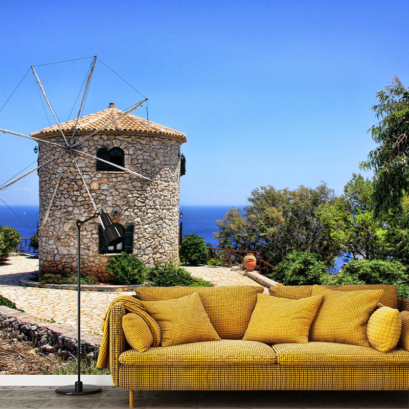 Photography Modern Mural Wallpaper with Windmill Landscape for Decoration