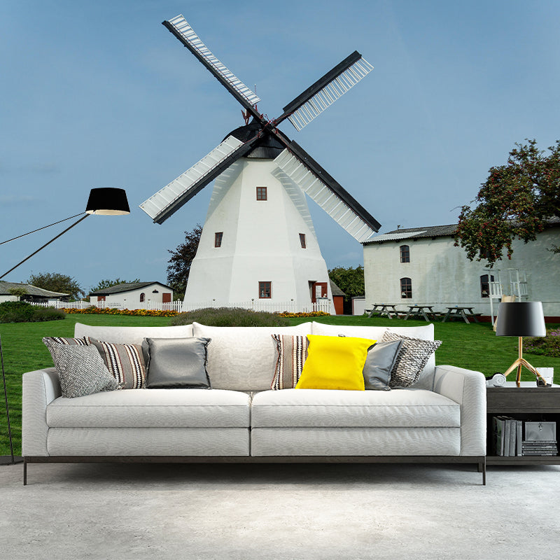 Photography Modern Mural Wallpaper with Windmill Landscape for Decoration