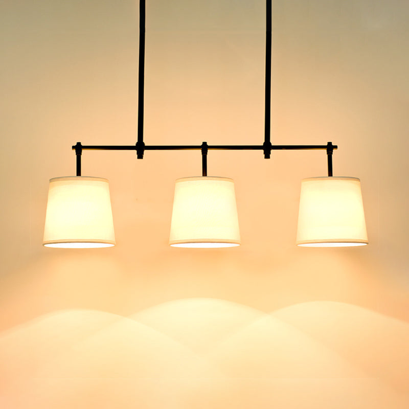 3 Lights Barrel Island Light Traditional Black/Gold Fabric Pendant Lighting for Dining Room