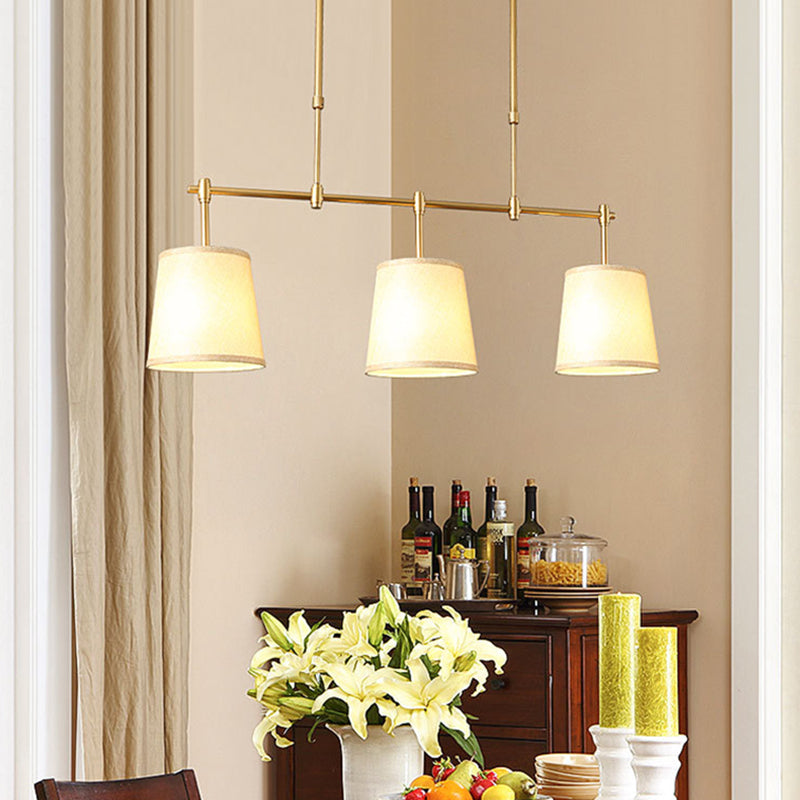 Luz de 3 luces Luz de la isla de la isla tradicional iluminación colgante de tela dorada para el comedor