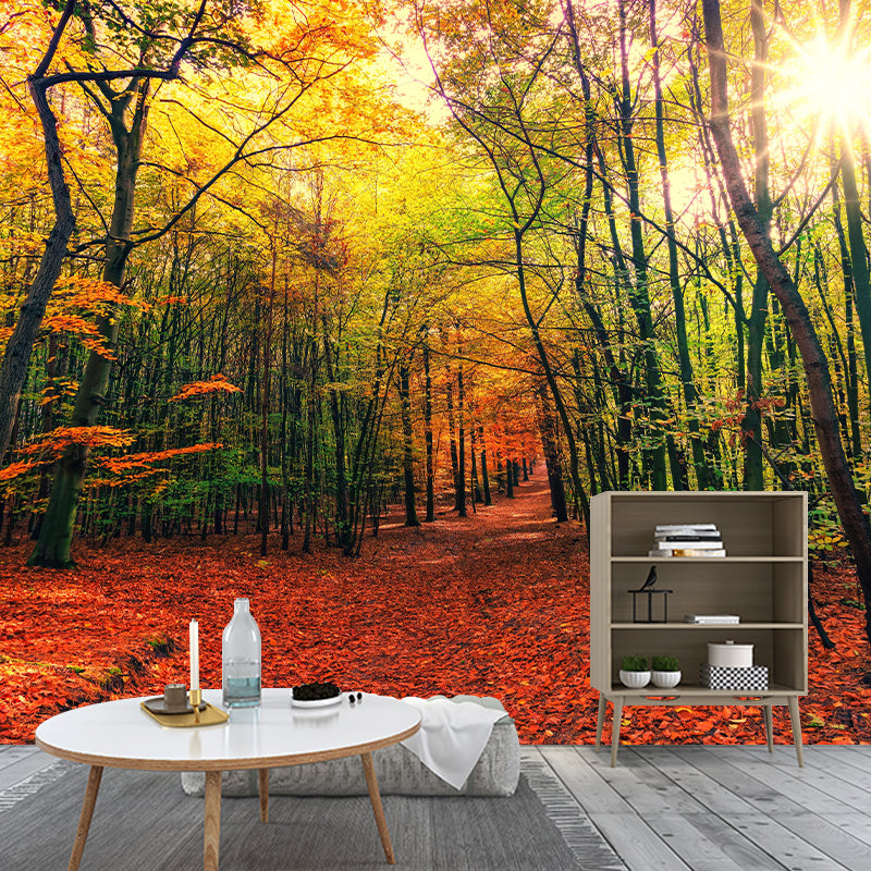 Peinture murale moderne de paysage de forêt brumeuse, couleur claire, décoration murale d'automne pour chambre à coucher