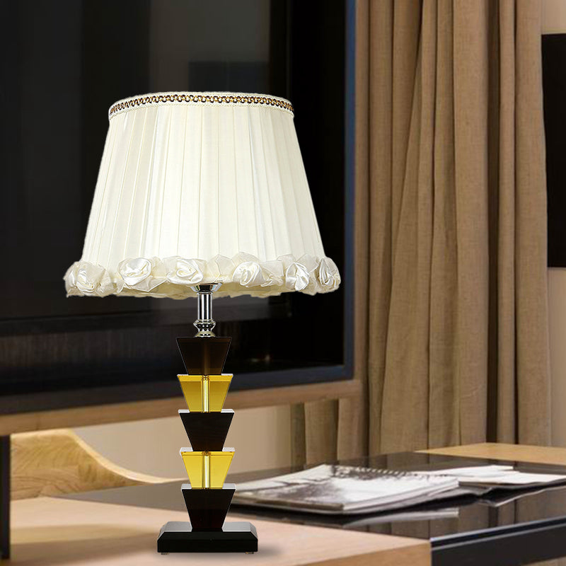 Lámpara de mesa de noche de una sola bombilla, luz de mesita de noche trapezoidal de cristal Rural K9 para dormitorio