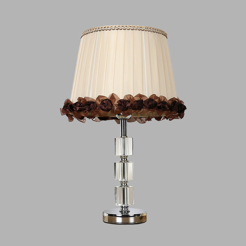 Minimalism Barrel Night Lamp Single Light Clear Crystal Table Light in Beige for Living Room