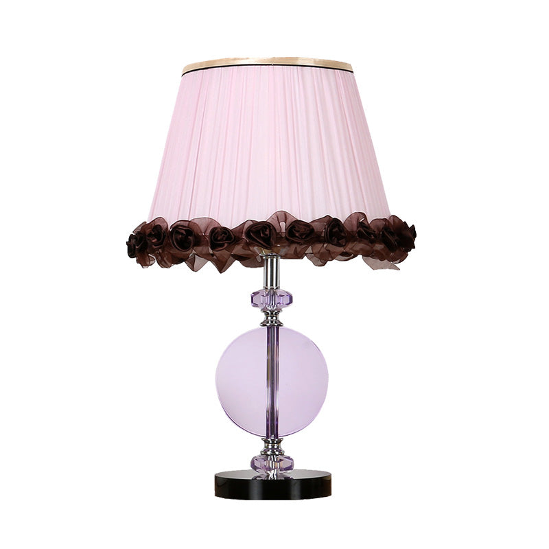1 Light Round Night Table Lamp Simple Pink Hand-Cut Crystal Nightstand Light for Bedroom
