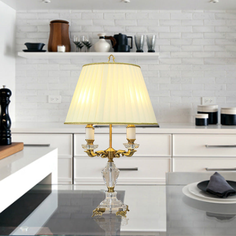 4 Lights Clear Crystal Nightstand Light Rustic Beige Candlestick Living Room Table Lamp