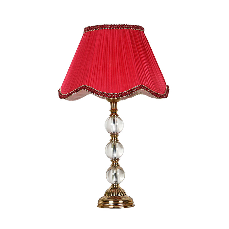 Scalloped Living Room Table Light Rural Single Light in Pink/Red/Coffee Night Lamp with Crystal Accent