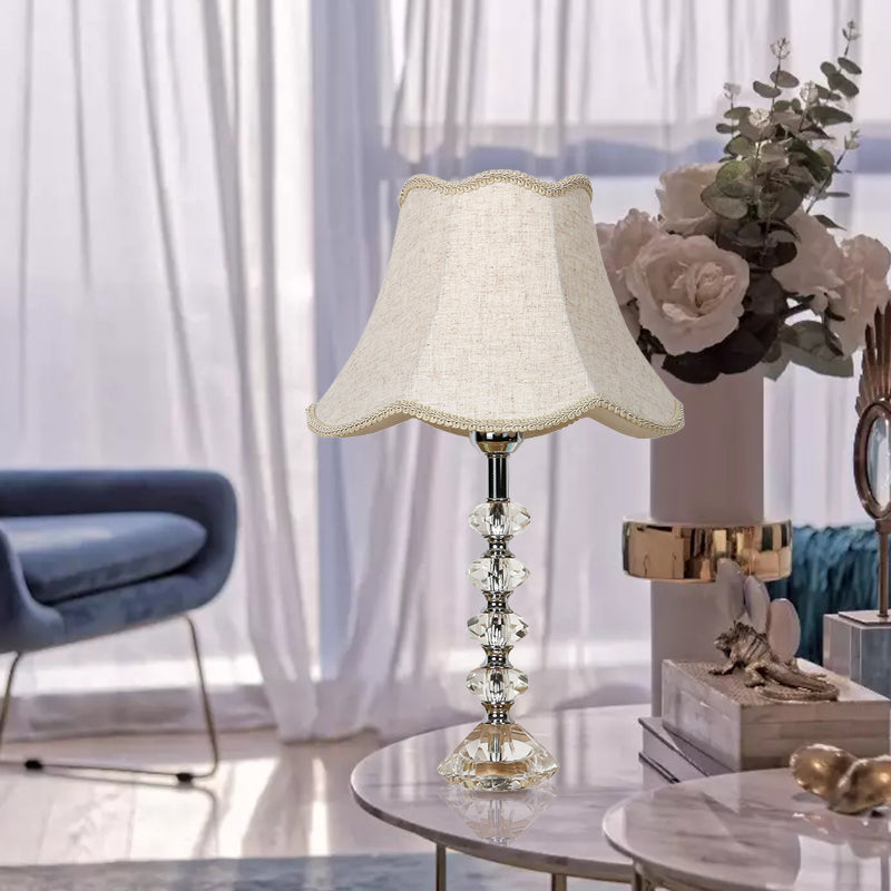 Scalloped Living Room Table Light Rural Single Light in Pink/Red/Coffee Night Lamp with Crystal Accent