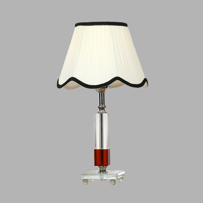 White 1 Light Table Lamp Lodge Style Crystal Rectangle Nightstand Light with Fabric Shade