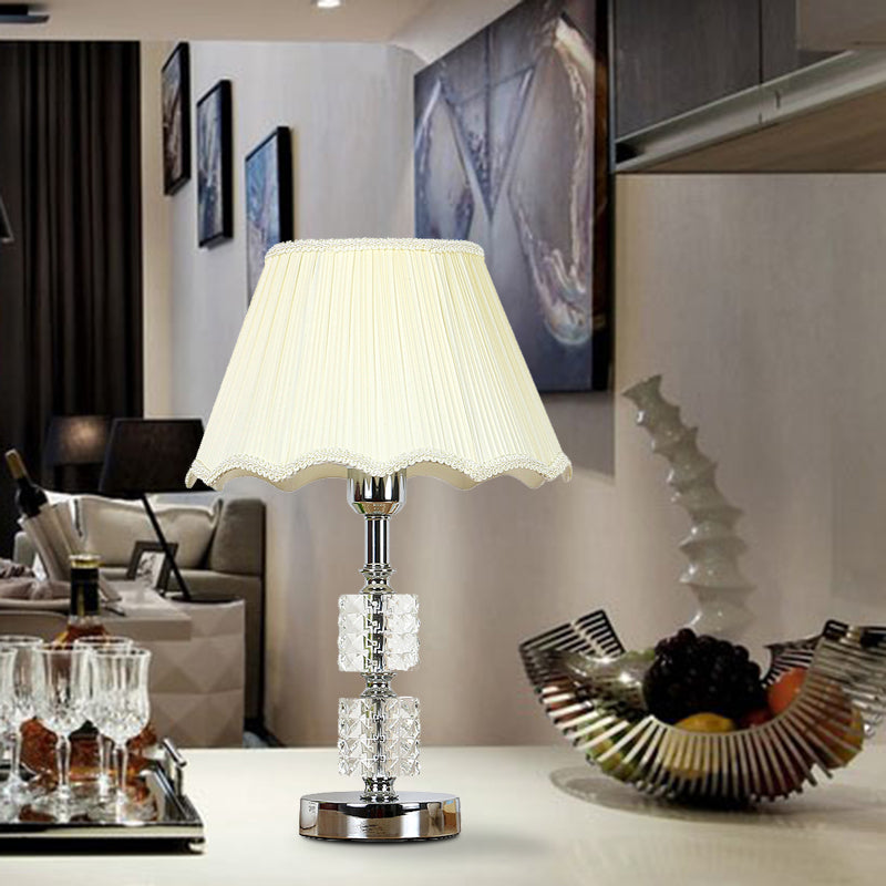 Lampada da comodino da soggiorno minimalista a 1 luce con cilindro in cristallo trasparente in bianco