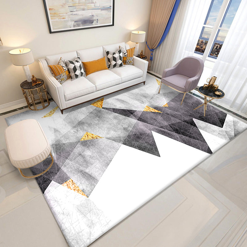 Multicolor Living Room Carpet Comfort Triangle Lines Area Rug Polyester with Non-Slip Backing Rug