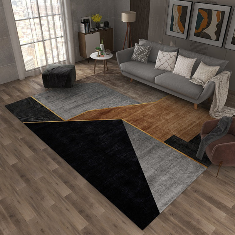 Grey Tone Simple Area Carpet Polyester Geometric Pattern Indoor Rug Washable Carpet for Living Room