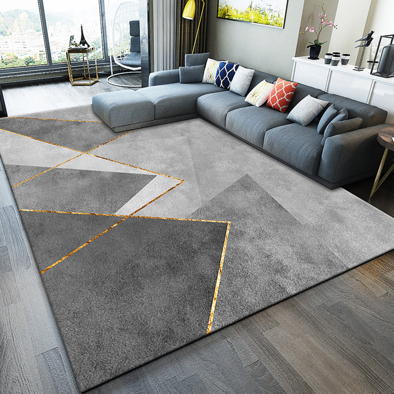 Grey Tone Modern Area Carpet Polyester Geometric Lines Indoor Rug Easy Care Carpet for Living Room