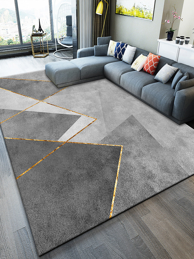 Grey Tone Modern Area Carpet Polyester Geometric Lines Indoor Rug Easy Care Carpet for Living Room