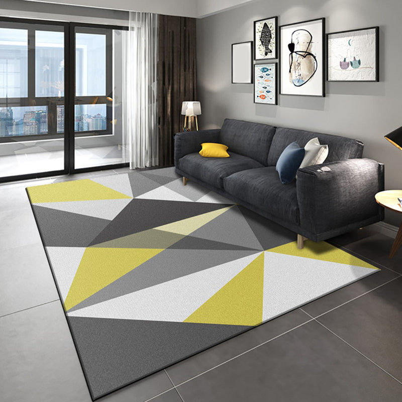 Grey Tone Nordic Rug Polyester Carpet Geometry Indoor Rug Non-Slip Backing for Home Decoration