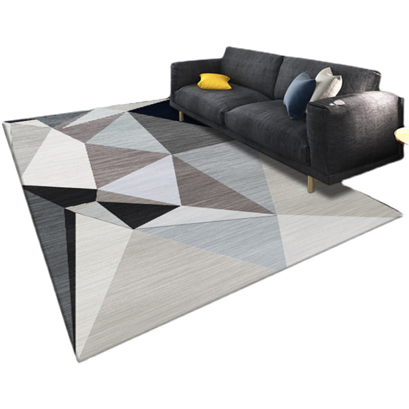 Grey Tone Nordic Rug Polyester Carpet Geometry Indoor Rug Non-Slip Backing for Home Decoration