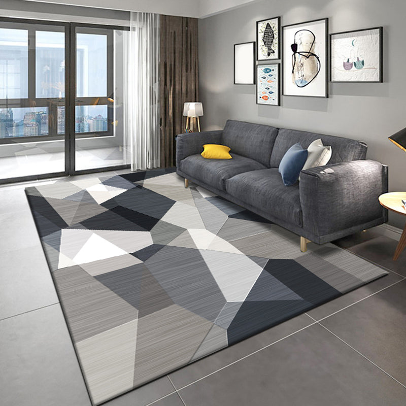 Grey Tone Nordic Rug Polyester Carpet Geometry Indoor Rug Non-Slip Backing for Home Decoration