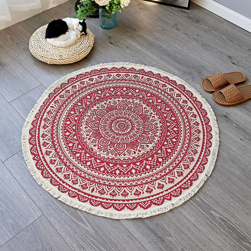 Nostalgia Moroccan Rug Classic Cotton Blend Rug Friendly Washable Carpet with Fringe for Home Decor