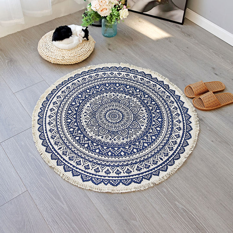 Nostalgia Moroccan Rug Classic Cotton Blend Rug Friendly Washable Carpet with Fringe for Home Decor